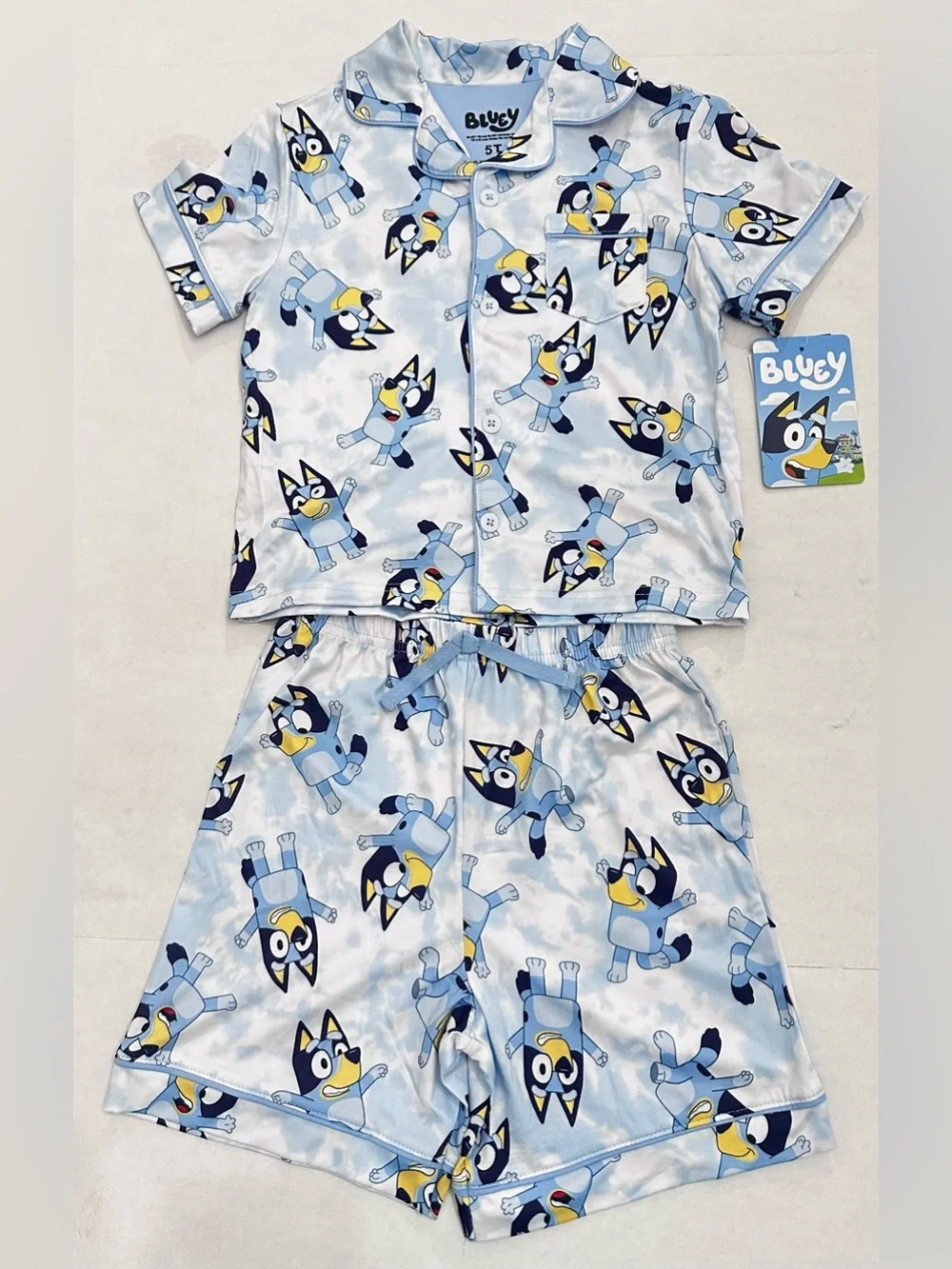 Bluey Light Blue Toddler Girl Super Soft Pajama 2-Piece Short Set, Size 5T NWT's
